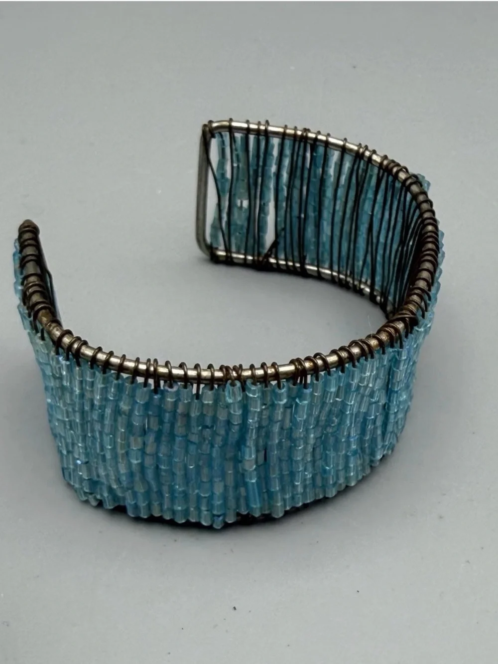 Handmade Turquoise Beaded Cuff Bracelet Wire Wrapped 6.75” x 1”